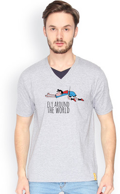 

Campus Sutra Solid Men V-neck Grey T-Shirt
