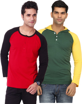 

Leana Solid Men' Hooded Multicolor T-Shirt(Pack of 2