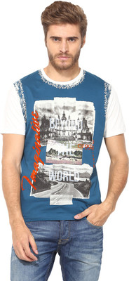 Fritzberg Printed Men's Round Neck Blue T-Shirt, Petrol