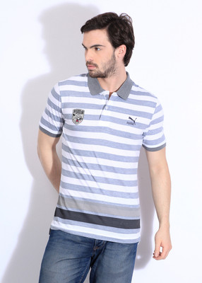 

Puma Striped Men's Polo Neck White, Grey T-Shirt