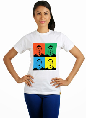 

Campus Sutra Printed Women' Round Neck White T-Shirt