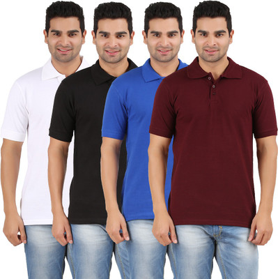 

Rawpockets Solid Men's Polo Neck White, Black, Blue, Maroon T-Shirt(Pack of 4, Black;blue;maroon;white
