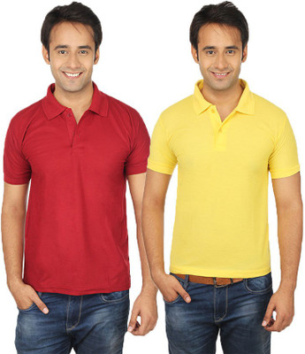 

Quetzal Solid Men's Polo Neck Maroon, Yellow T-Shirt(Pack of 2