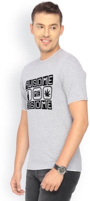 

Campus Sutra Printed Men Round Neck Grey T-Shirt