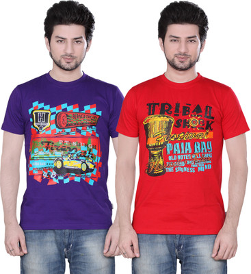 

Zebu Printed Men' Round Neck Multicolor T-Shirt(Pack of 2