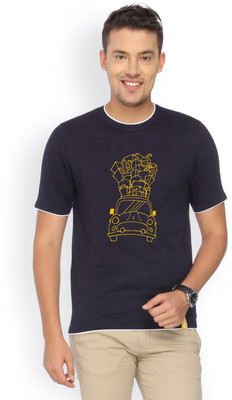 CAMPUS SUTRA Printed Men Round or Crew Dark Blue T-Shirt