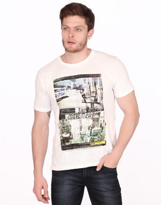 

Fritzberg Printed Men's Round Neck Linen White T-Shirt