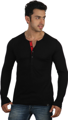 

Rigo Solid Men's Henley Black T-Shirt
