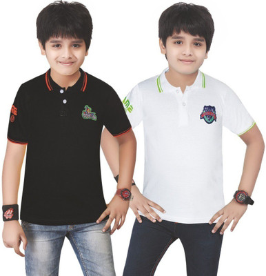 

Joven Boys Solid Cotton T Shirt(Multicolor, Pack of 1), Black white