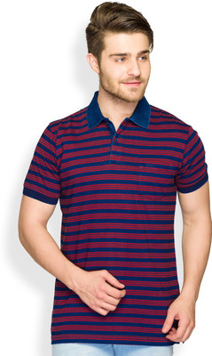 

ColorPlus Striped Men's Polo Neck Blue, Maroon T-Shirt, Red