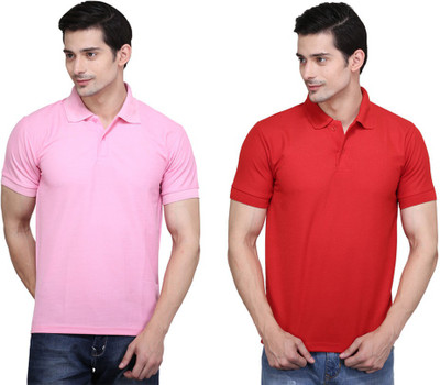 

Ilbies Solid Men's Polo Neck Multicolor T-Shirt(Pack of 2, Pink - red