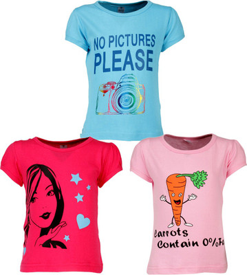 

Gkidz Girls Printed T Shirt(Multicolor, Black