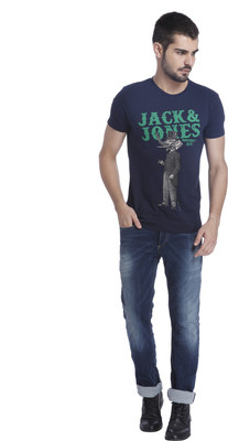 

Jack & Jones Printed Men's Round Neck Dark Blue T-Shirt, Navy blazer