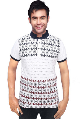 

Gallop Printed Men's Polo Neck White T-Shirt