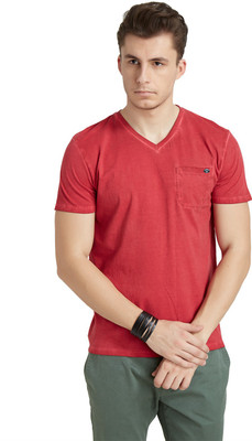 

Breakbounce Solid Men's V-neck Red T-Shirt, Caramine red