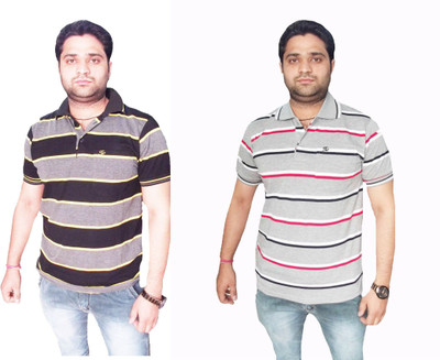 

Japroz Striped Men's Polo Neck Black, Grey T-Shirt(Pack of 2