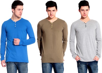 

Lemon & Vodka Solid Men' Henley Multicolor T-Shirt(Pack of 3, Grey