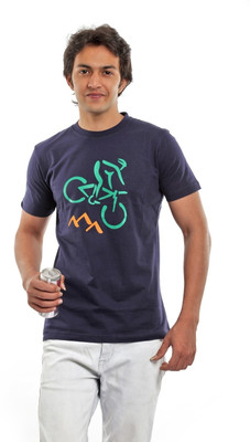 

BG69 Graphic Print Men's Round Neck Light Blue T-Shirt, Navy