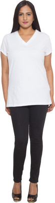 

Finesse Solid Women's V-neck White T-Shirt