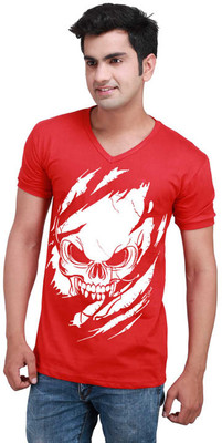 

Inkovy Graphic Print Men's V-neck Red T-Shirt