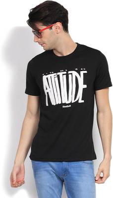 

REEBOK Printed Men's Round Neck Black T-Shirt