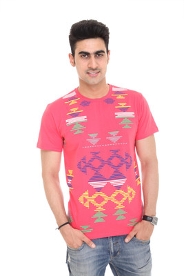 

Colors & Blends Geometric Print Men's Round Neck Red T-Shirt, Cherry