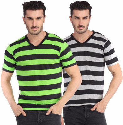 

Leana Striped Men's Henley Multicolor T-Shirt(Pack of 2