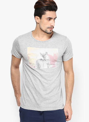 

Jack & Jones Graphic Print Men's Round Neck Grey T-Shirt, Light grey melange