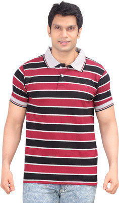 

Zebu Striped Men' Polo Neck Maroon T-Shirt