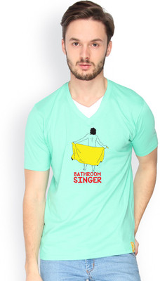 

Campus Sutra Solid Men V-neck Green T-Shirt, Sea green