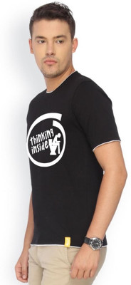 

Campus Sutra Printed Men Round Neck Black T-Shirt