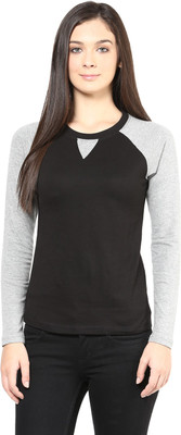 

Hypernation Solid Women's Round Neck Black, Grey T-Shirt