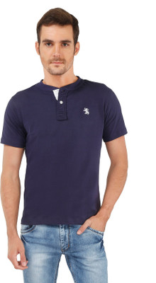 

The Cotton Company Solid Men's Henley Dark Blue T-Shirt, Indigo navy