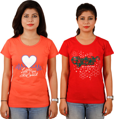 

Tryd Printed Women' Round Neck Multicolor T-Shirt(Pack of 2