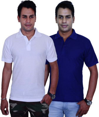 

Blaze Solid Men' Polo Neck White, Blue T-Shirt(Pack of 2, Blue;white