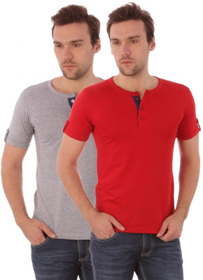 

Campus Sutra Solid Men Henley Grey, Red T-Shirt(Pack of 2)