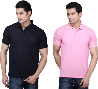 

Ilbies Solid Men' Polo Neck Multicolor T-Shirt(Pack of 2, Black - pink