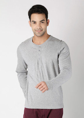 

Freecultr Solid Men's Henley Grey T-Shirt, Dim grey