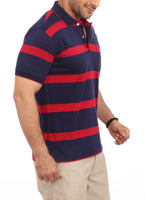 

ColorPlus Striped Men's Polo Neck Blue T-Shirt