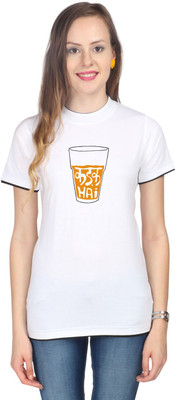 

Campus Sutra Printed Women's Round Neck White T-Shirt