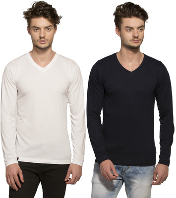 

Alan Jones Solid Men's V-neck Multicolor T-Shirt(Pack of 2, White and navy