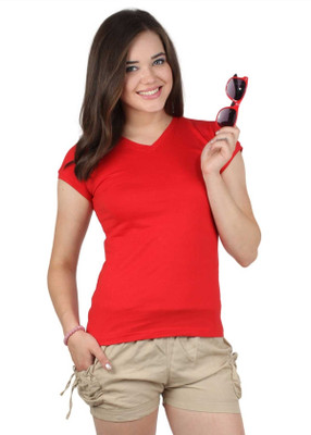 

SayItLoud Solid Women's V-neck Red T-Shirt