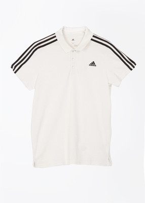 

ADIDAS Solid Men's Polo Neck White T-Shirt, Nondye/black