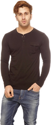 

Gritstones Solid Men's Henley Black T-Shirt