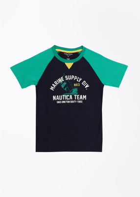 

Nautica Boys Printed T Shirt(Blue, Pack of 1, Bg