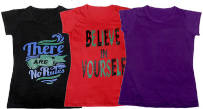 

IndiWeaves Girls Printed T Shirt(Multicolor, Black & red & purple