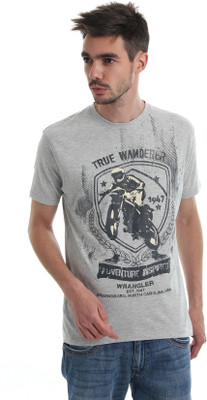 

Wrangler Printed Men's Round Neck Grey T-Shirt, Grey mel