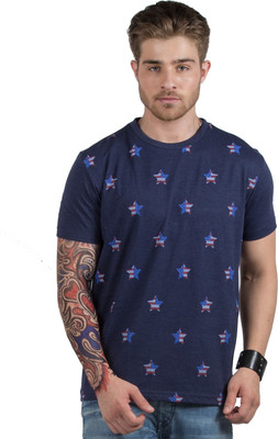 

HotTribes Printed Men's Round Neck Multicolor T-Shirt, Blue melange