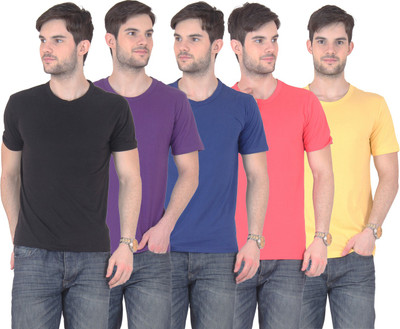 

FnMe Solid Men's Round Neck Multicolor T-Shirt(Pack of 5, Black;blue;gajri;purple;yellow