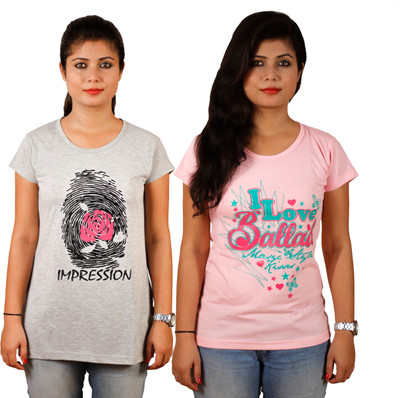

Tryd Printed Women's Round Neck Multicolor T-Shirt(Pack of 2)